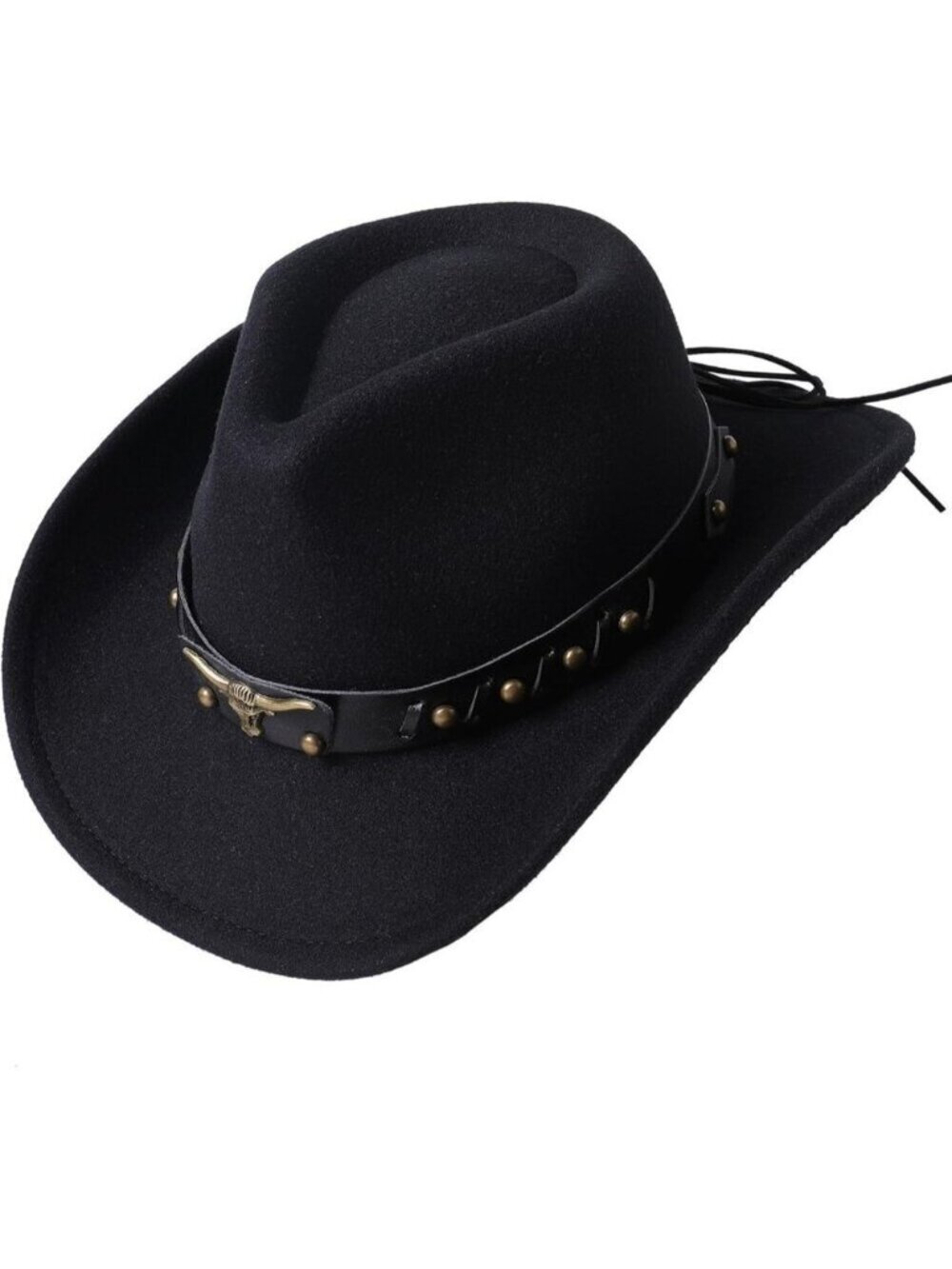 Kid's Black Western Studded Leather Bull Skull Band Classic Fedora Cowboy Hat